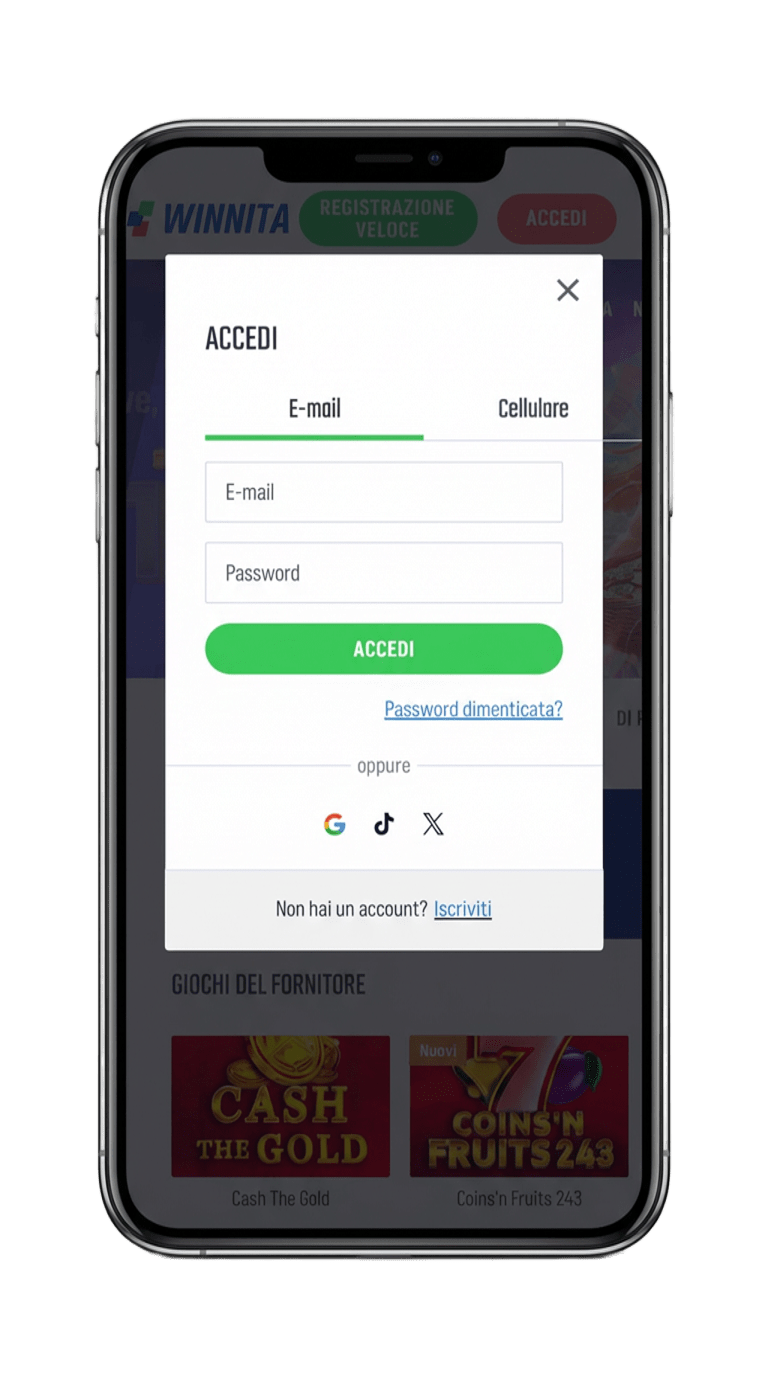 Schermata di login Winnita